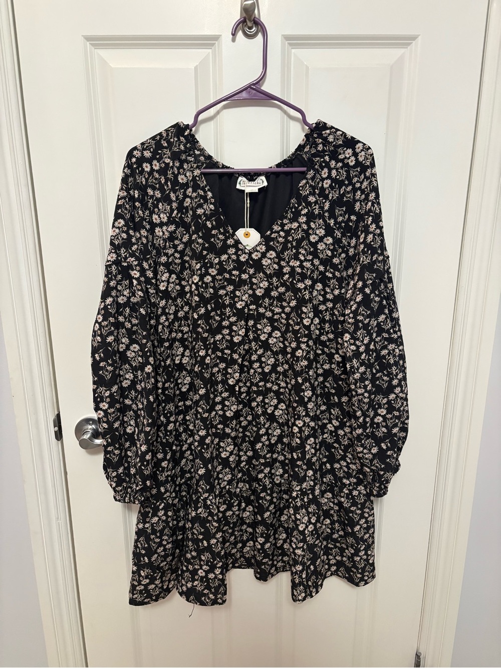 Love Riche Black Mini Dress with Cream Floral Print